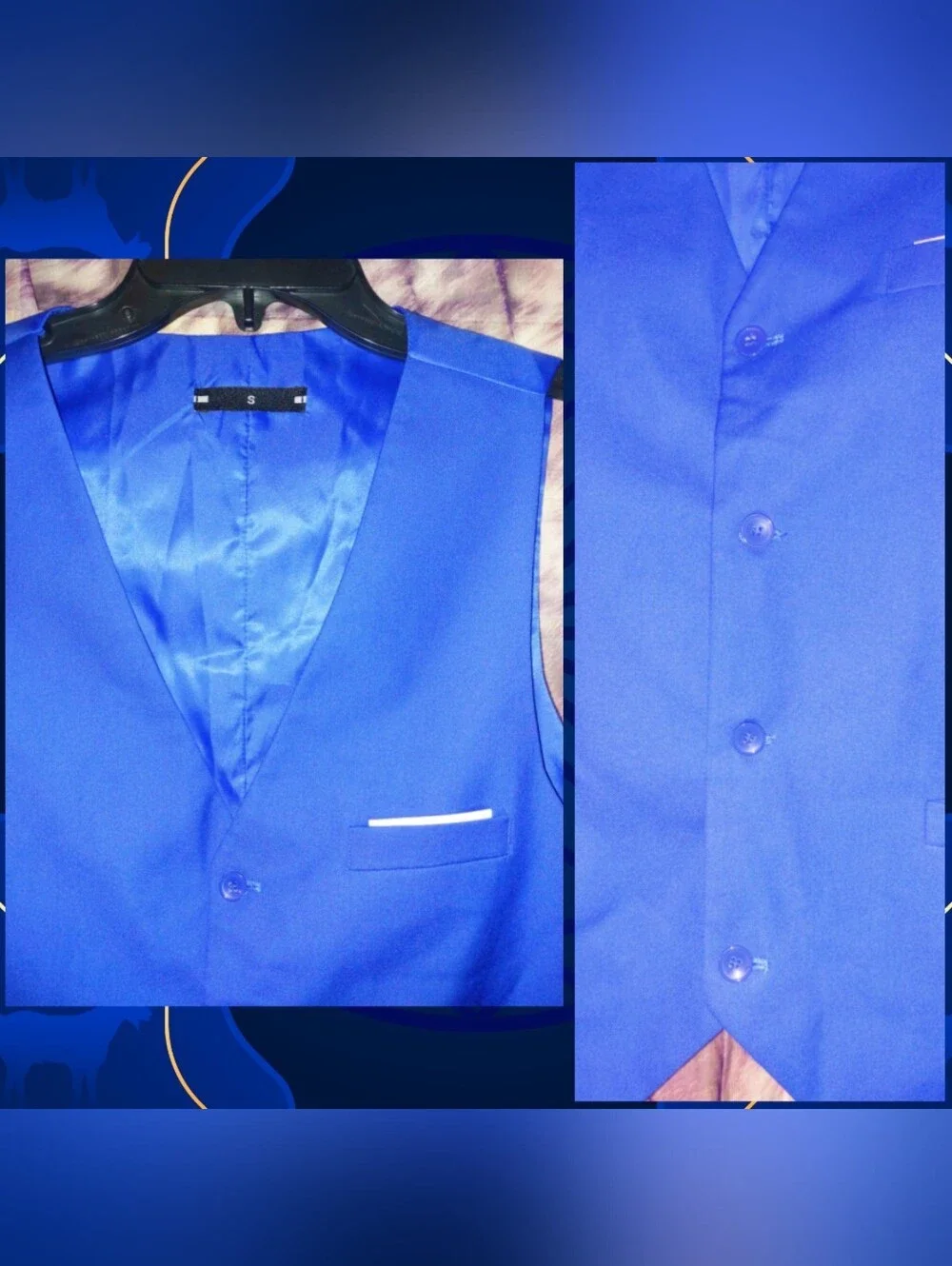 Unbranded 2Pc Set Royal Blue Classic Tailored Fit Soft Woven Blazer & Vest Sz S
